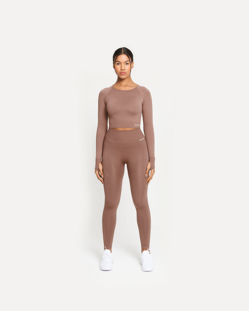 Brown Seamless Long Sleeve Crop Top