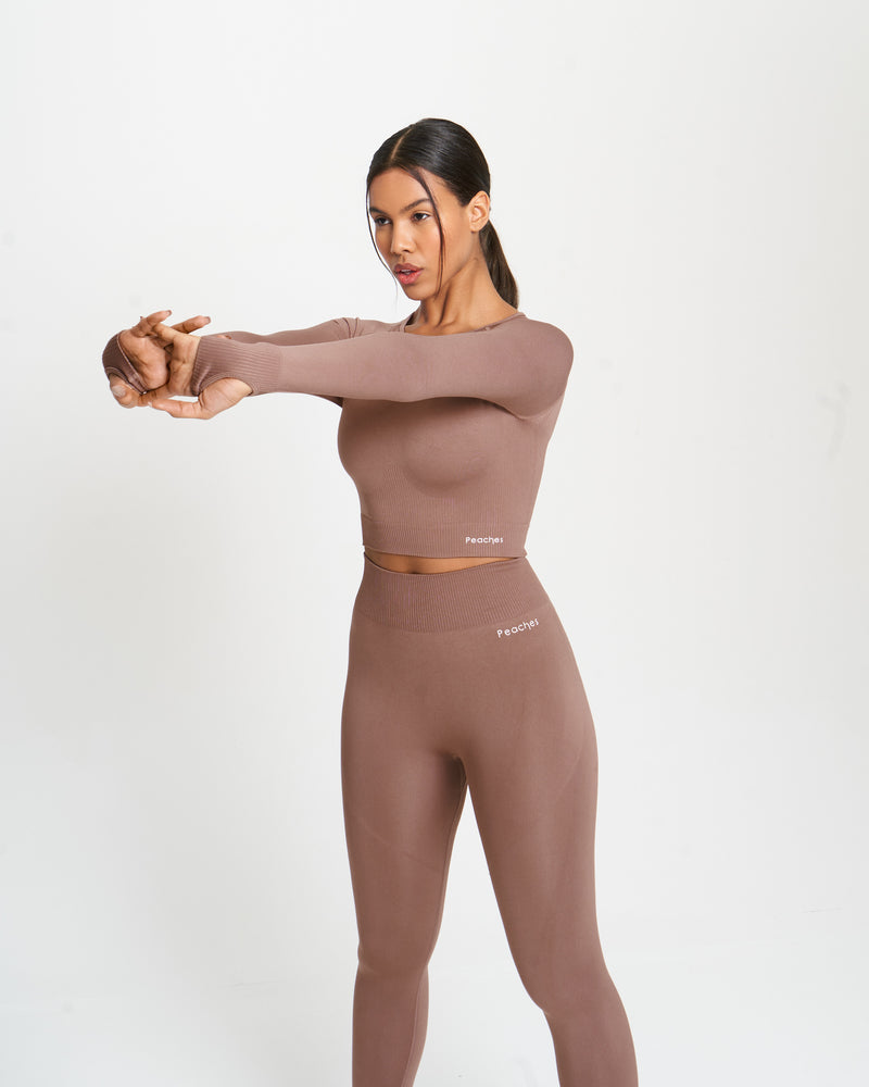 Brown Seamless Long Sleeve Crop Top