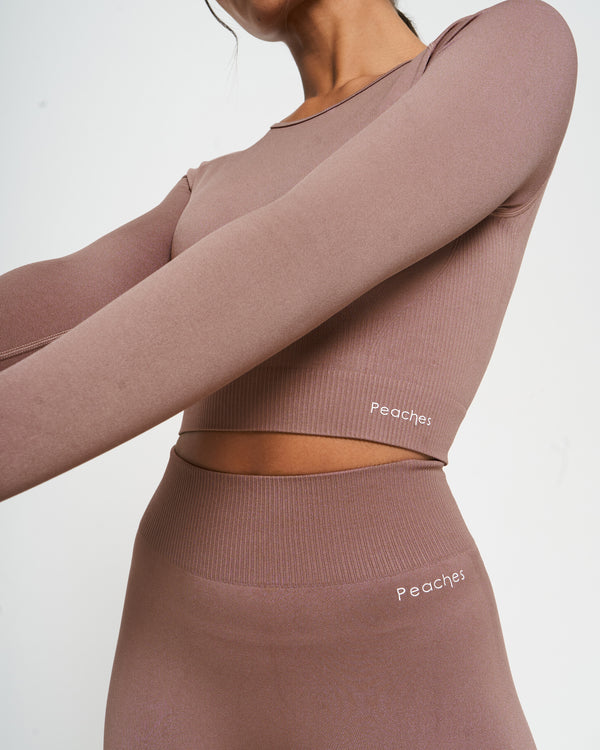 Brown Seamless Long Sleeve Crop Top