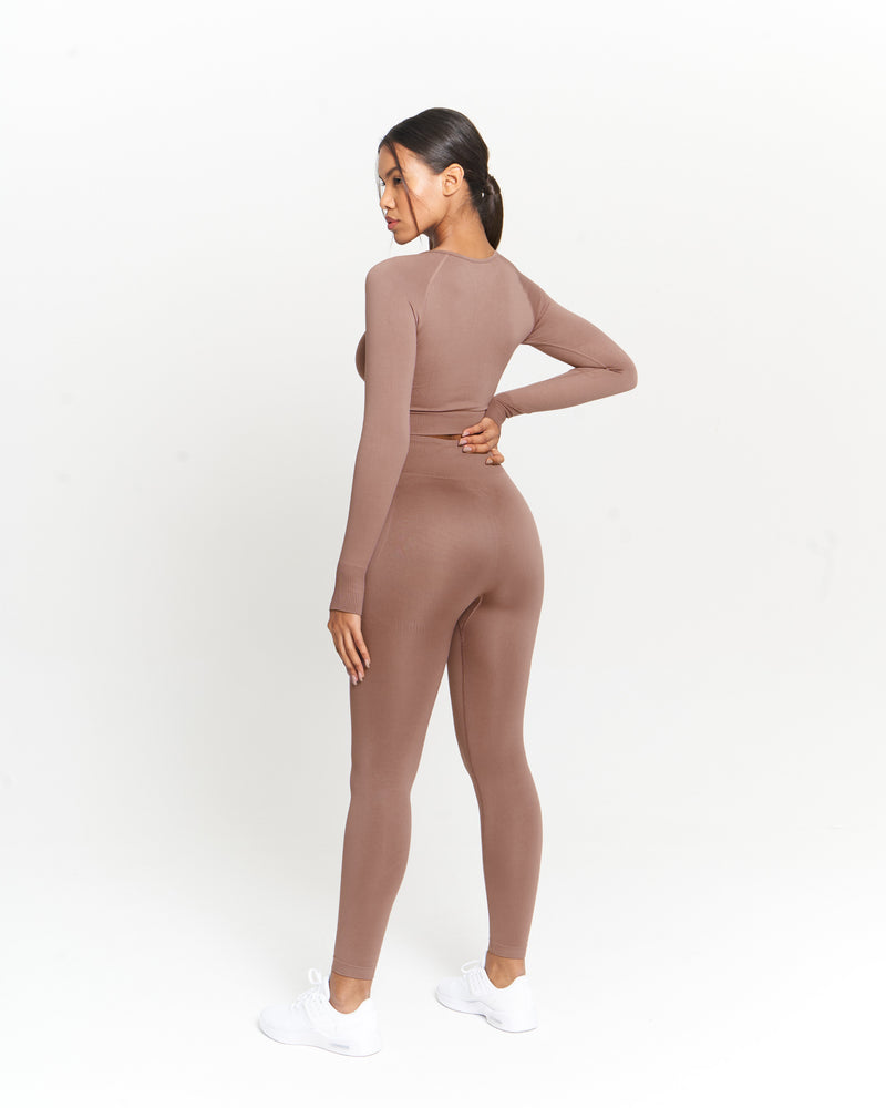 Brown Seamless Long Sleeve Crop Top