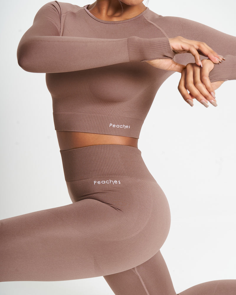 Brown Seamless Long Sleeve Crop Top