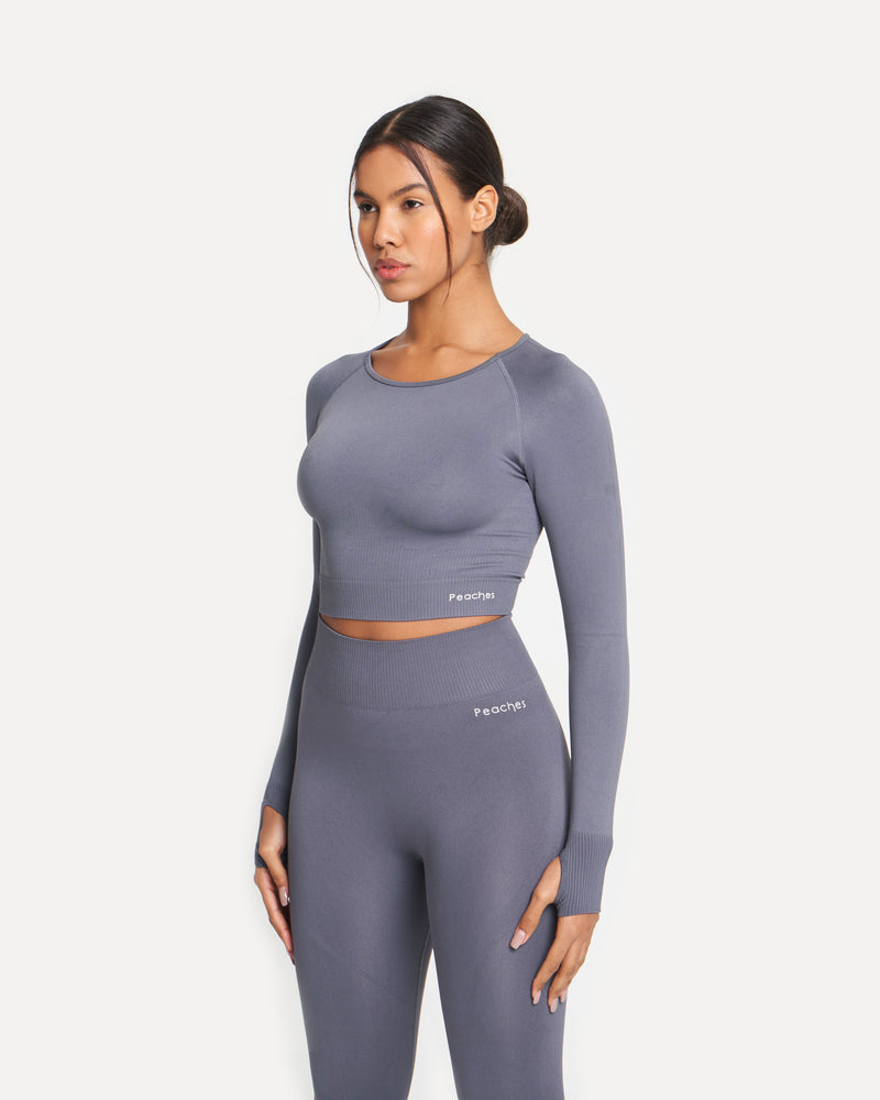 Grey Seamless Long Sleeve Crop Top