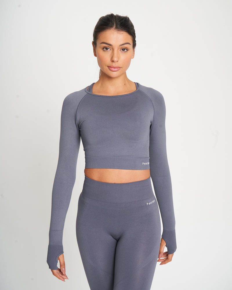 Grey Seamless Long Sleeve Crop Top