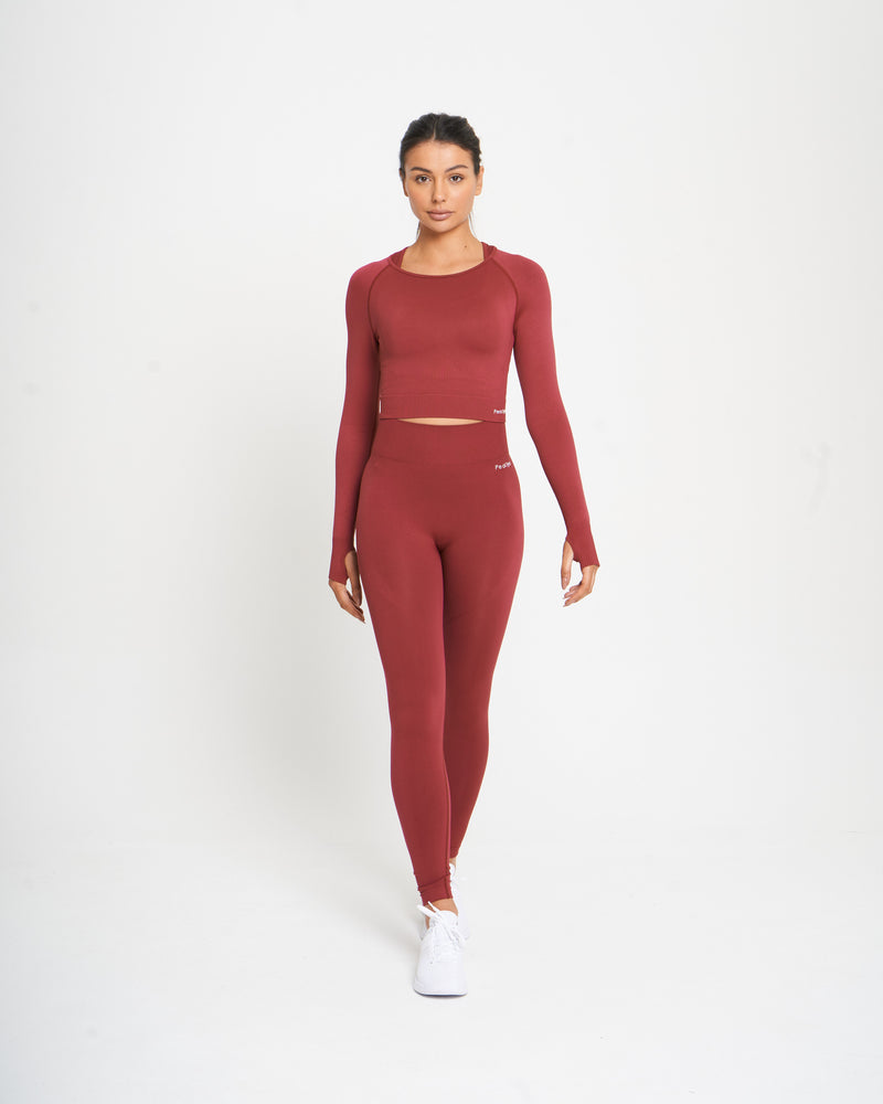 Dark Red Seamless Long Sleeve Crop Top