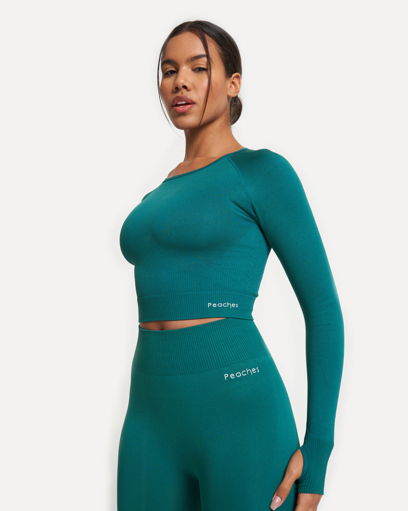 Green Seamless Long Sleeve Crop Top