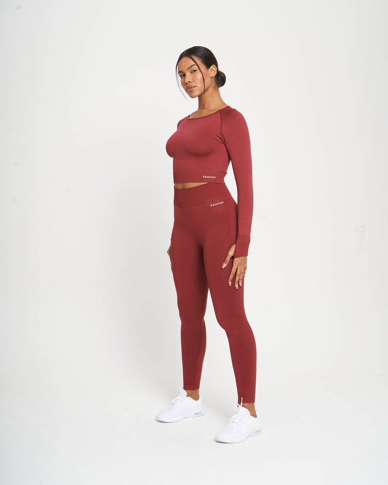 Dark Red Seamless Long Sleeve Crop Top