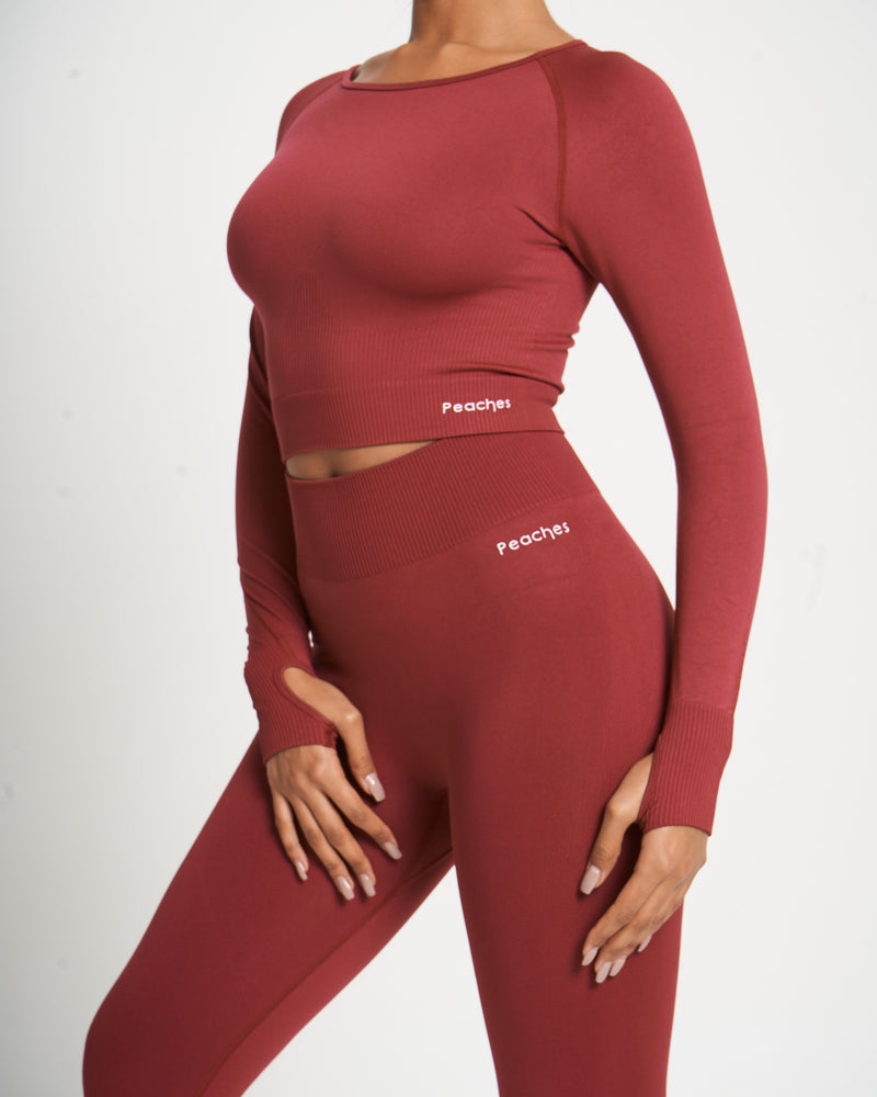 Dark Red Seamless Long Sleeve Crop Top