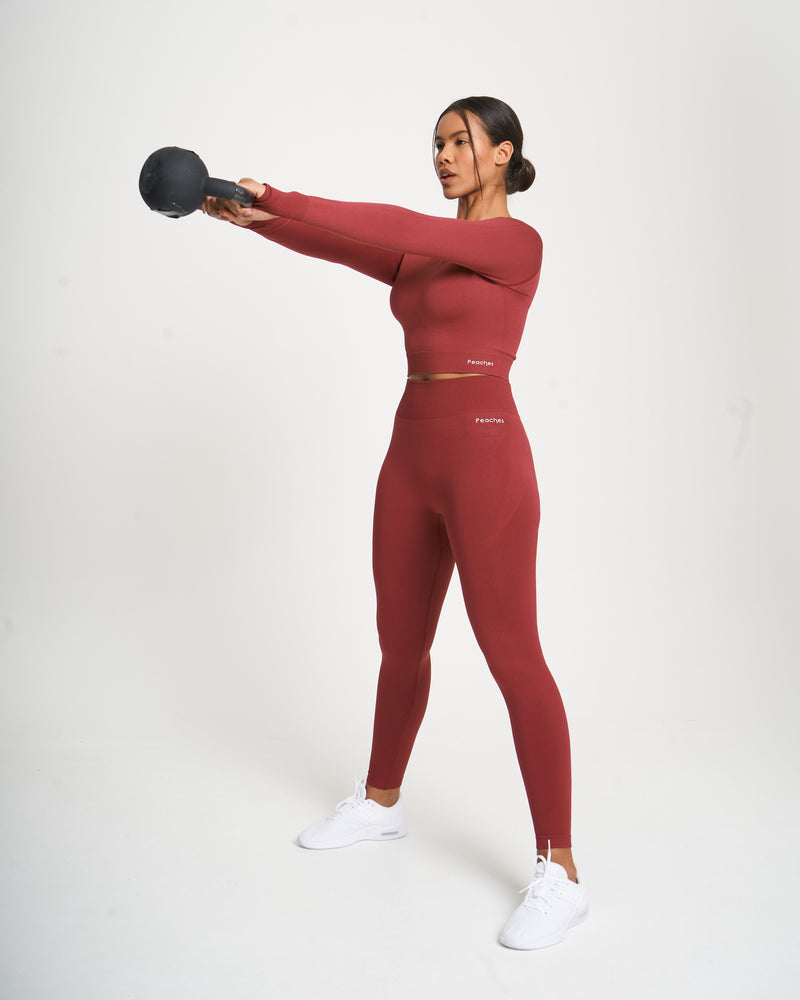 Dark Red Seamless Long Sleeve Crop Top